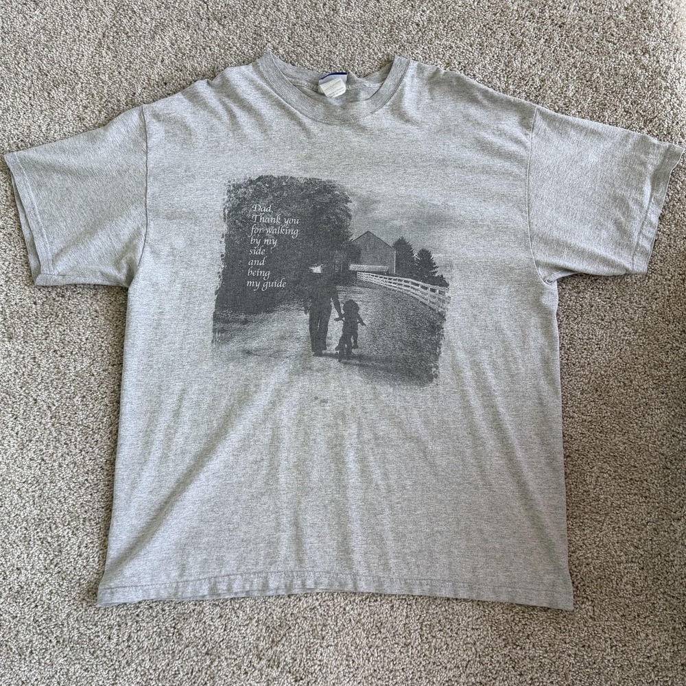 Y2K Dad Thank You Walking By My Side Shirt Mens XL Gray Fathers Day Tee T-Shirt - Picture 1 of 9